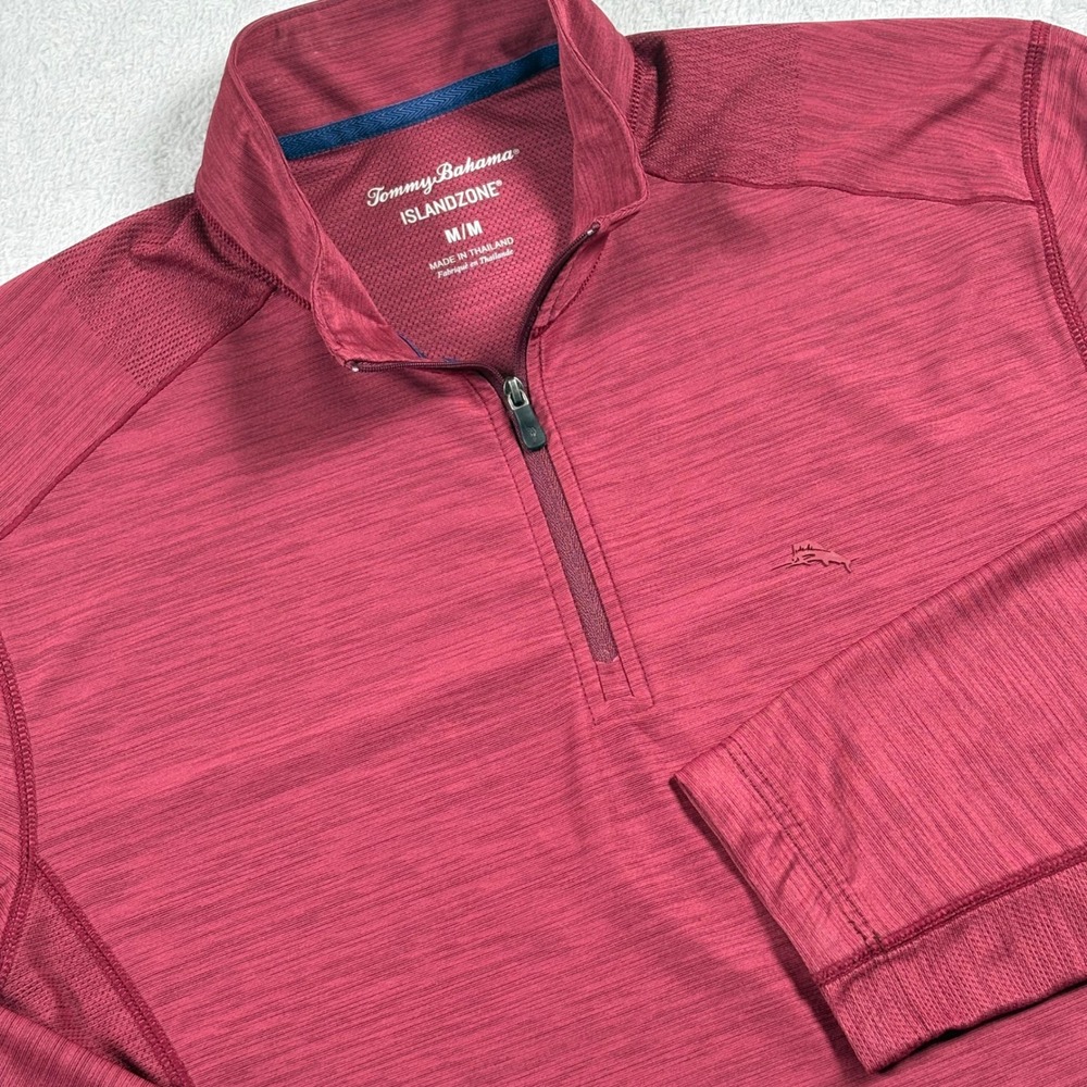 Tommy Bahama IslandZone Mens Medium Pink Red Quarter Zip Pullover Long Sleeve